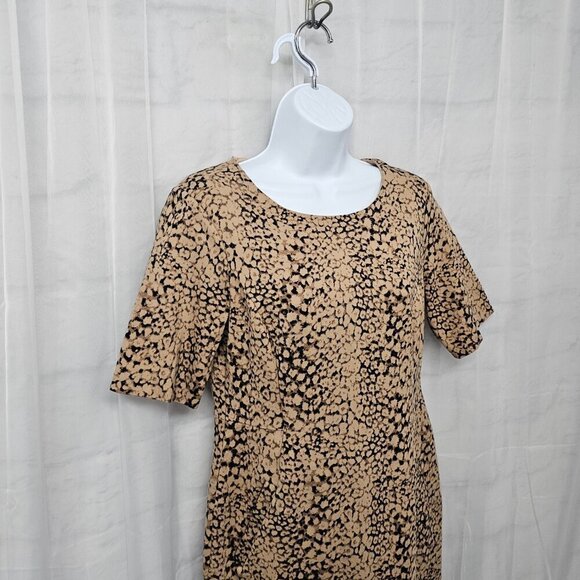 Lands" End Tan Black Animal Print Jersey Fit & Flare Dress Office Preppy 10 - Picture 5 of 15